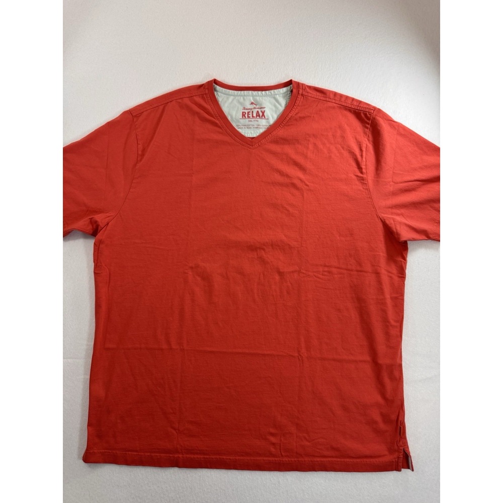 Tommy Bahama Relax Mens VNeck Shirt 2XL Coral 100% Pima Cotton Minimalist Casual